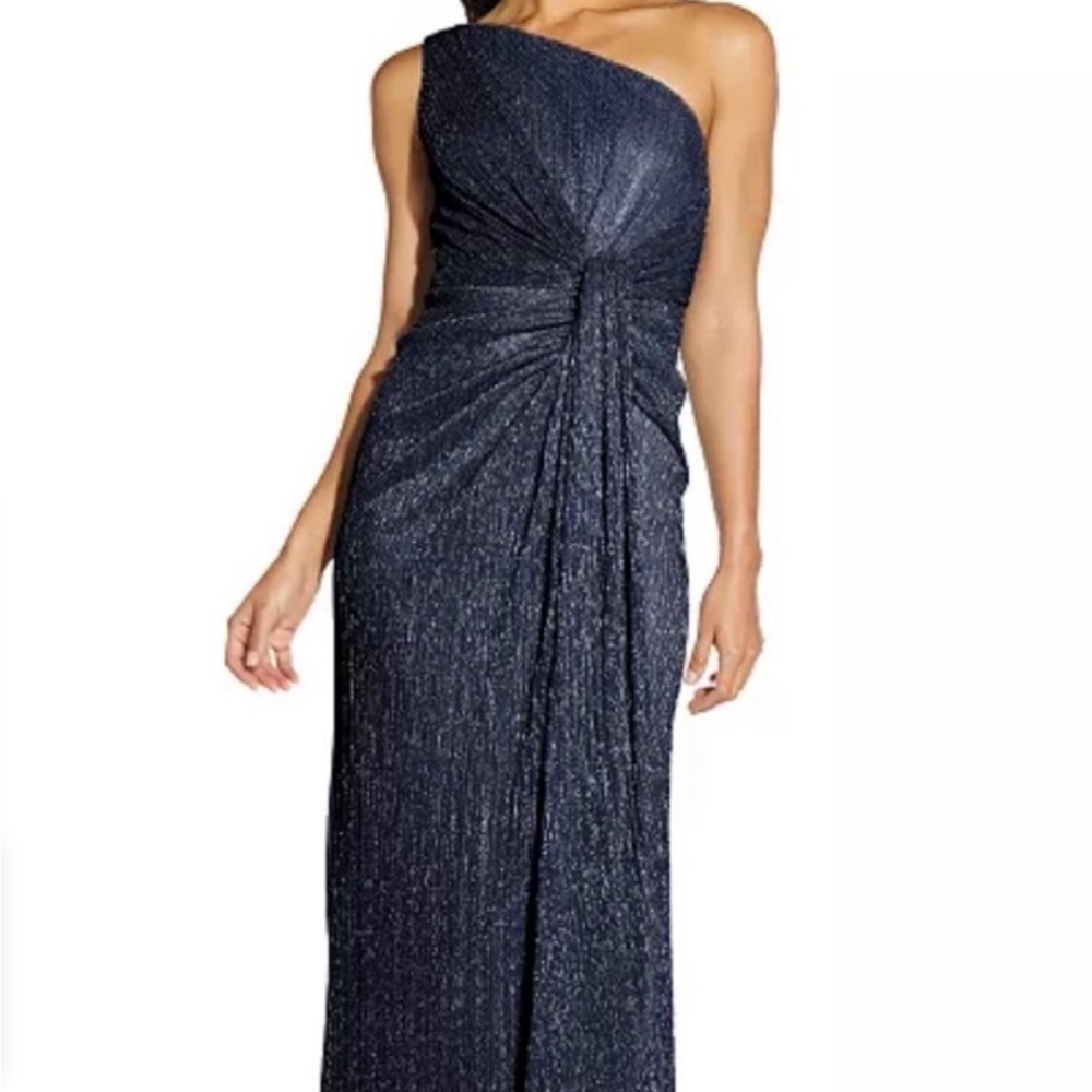 Adrianna Papell One Shoulder Navy Evening Gown